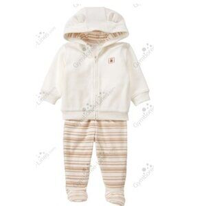 NEW Gymboree 2 Piece Set Outfit Full Zip Bear Hooded Jacket Footie Pants Fleece